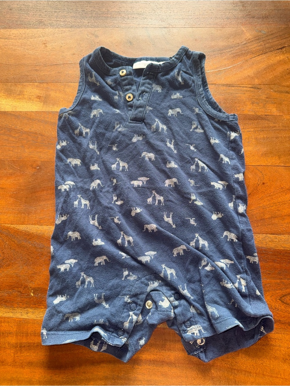 First Impressions Navy Blue Animal Print Sleeveless Romper